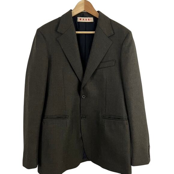 Marni Brown Two Button Notched Collar Wool Blazer Sports Jacket Size 52 US 42